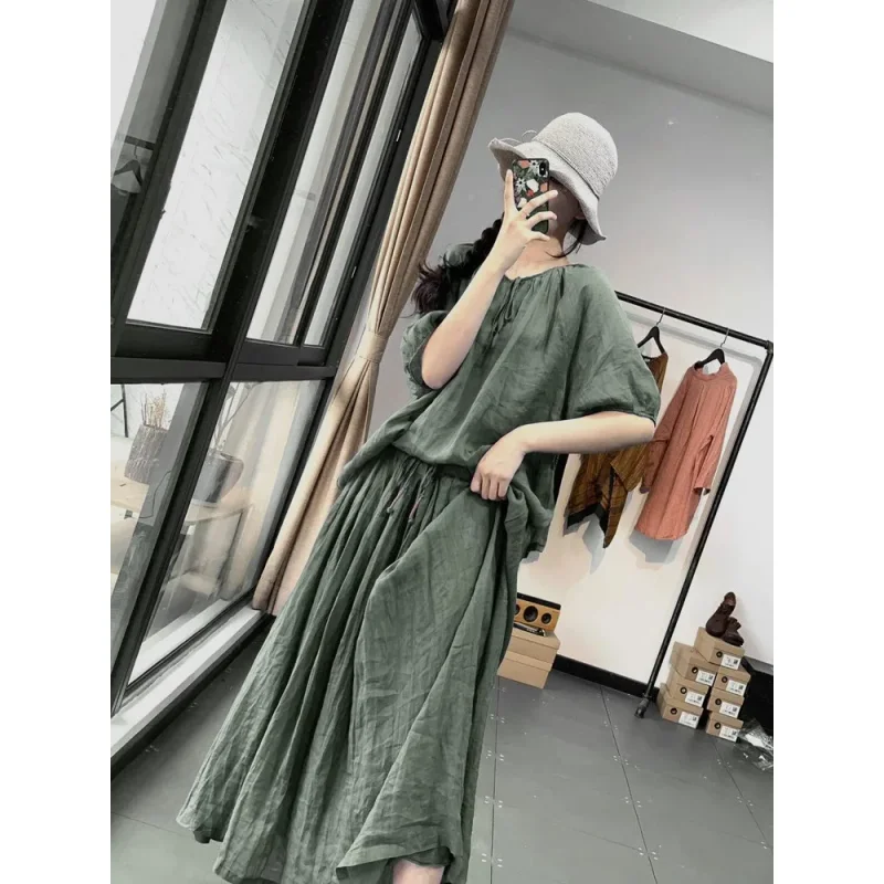 المتضخم الصيف 2 قطعتين مجموعة المرأة عادية موضة بلوزات السيدات مرونة عالية الخصر كشكش مطوي امرأة التنانير الطويلة