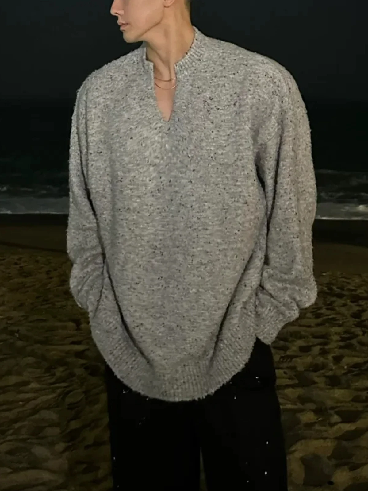 

Loose Fit Men's ey V-Ne Knitwear Sweater Autumn Winter Casual Sle Vintage Loose Feeling Knitted Outerwear Coat