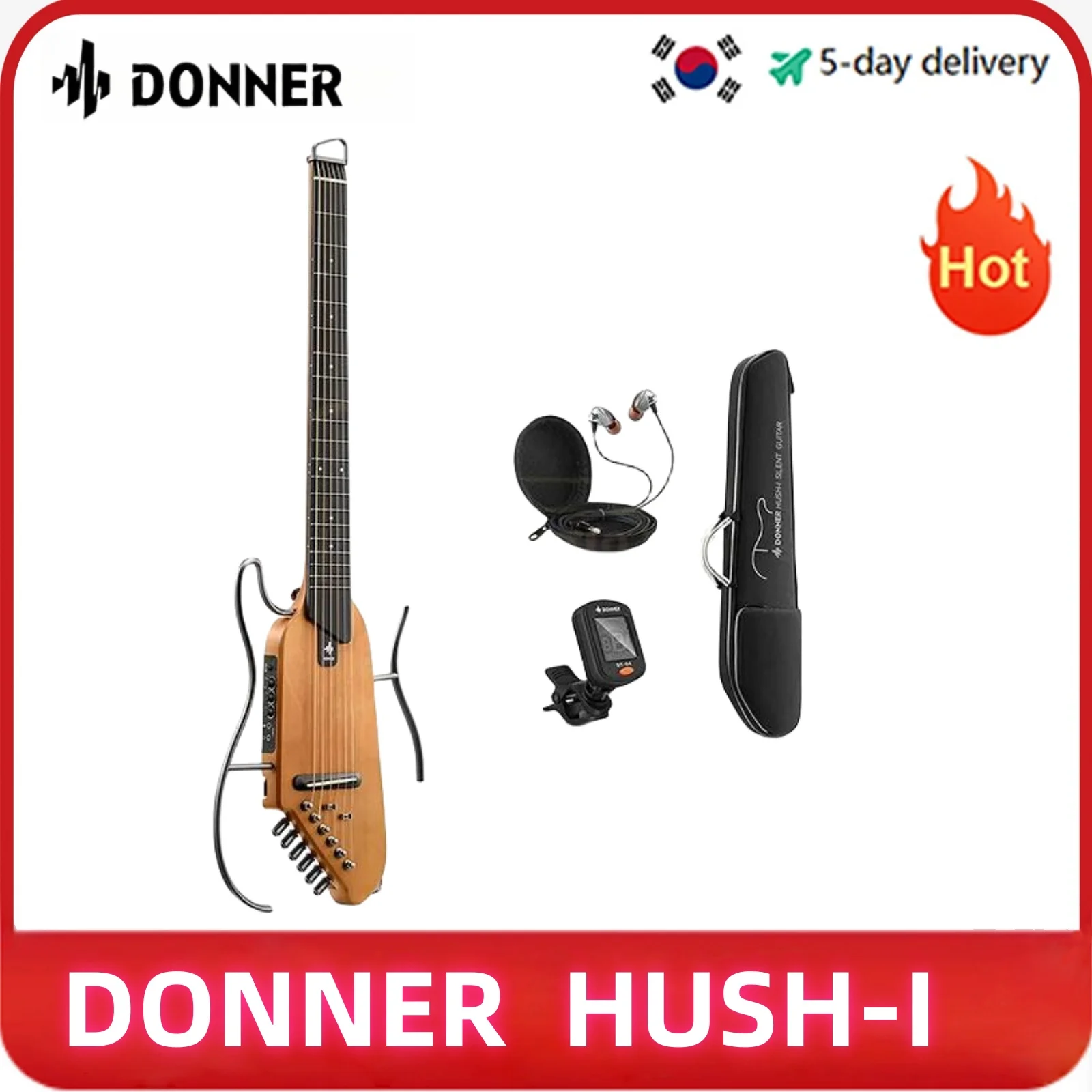 

Donner Travel Guitar, HUSH-I Headless Silent Guitar, Removable Frames Ultra Light Acoustic Electric Hush I Guitar