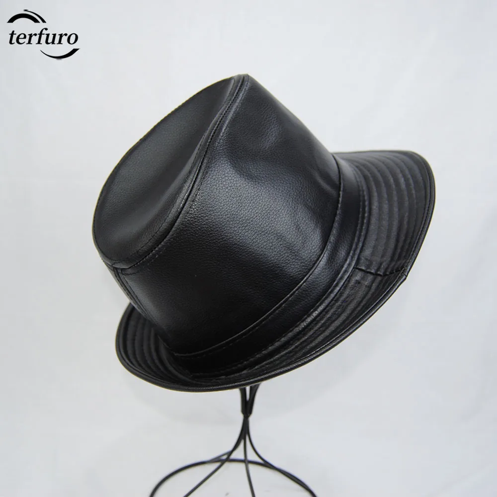 

2023 Pu Leather Winter Men's Leather Outdoor Jazz Fashion Gentleman Skin Short Black Fitted Casual Middle-aged Elderly Top Hat