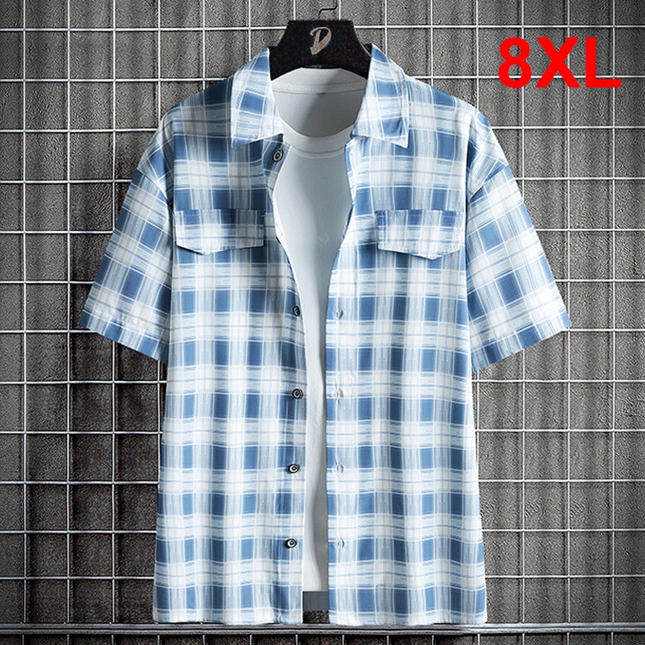 

Plaid Shirt Men Summer Short Sleeve Shirts 8XL Plus Size Fashion Casual Plaid Shirts Male Summer Tops Big Size 8XL