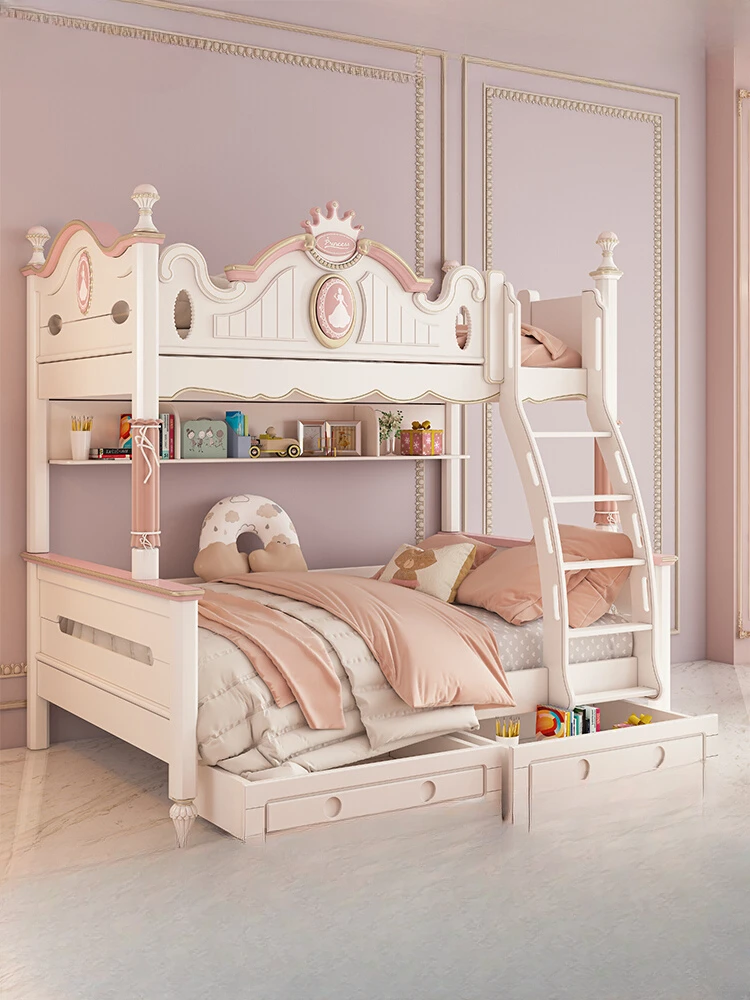 

Light luxury children's high and low bed girl bunk bed princess upper and lower bed small apartment saves space