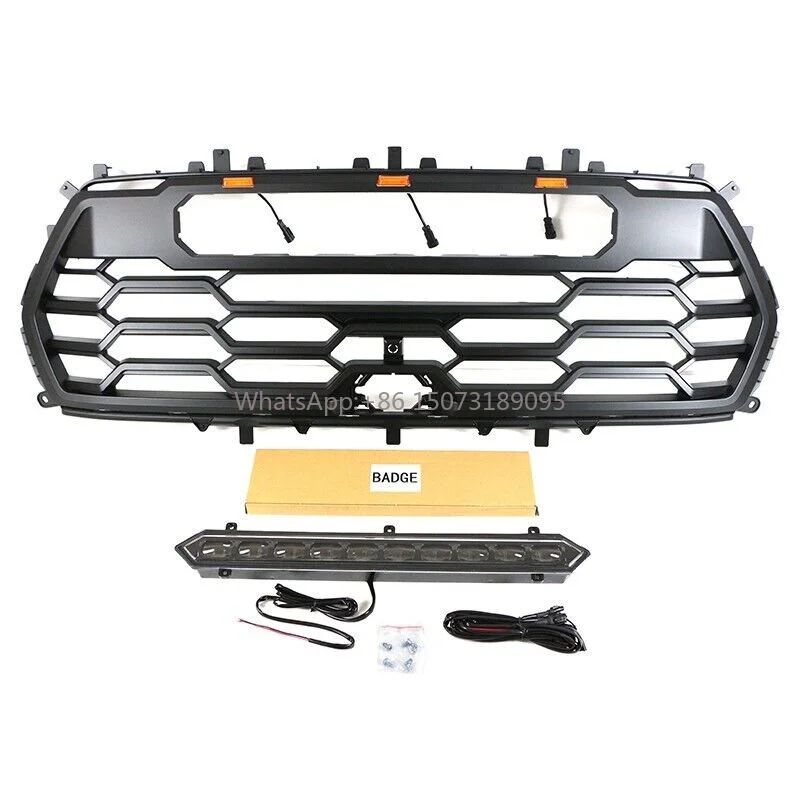 

Car Accessories ABS Mesh Front Grille for Sequoia TRD Pro 2022 2023 Black Front Bumper Grill with Light