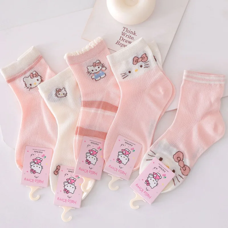 5 قطع مرحبا كيتي أنيمي Kawaii سانريو عارضة الجوارب الناعمة الربيع الصيف لطيف الكرتون شبكة مريحة تنفس الأميرة تخزين