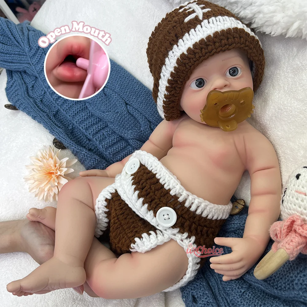 

18" Boy Doll Collectible Full Silicone Reborn Baby Open Mouth Realistic Skin Grain for Artist Photography Prop