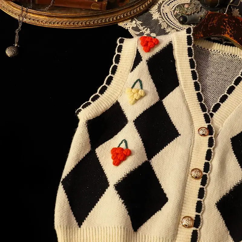 

plus Size 200 Pou Special Large Diamond Pattern Vest Top Cute Sweet School Sle Early Spring Design Girls Sweater