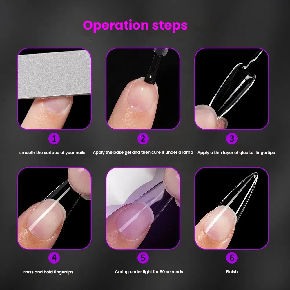 Lange druppelvormige puntige nageltips met volledige stok - transparante en natuurlijke kleuren |   Lichtgewicht en kreukvrij