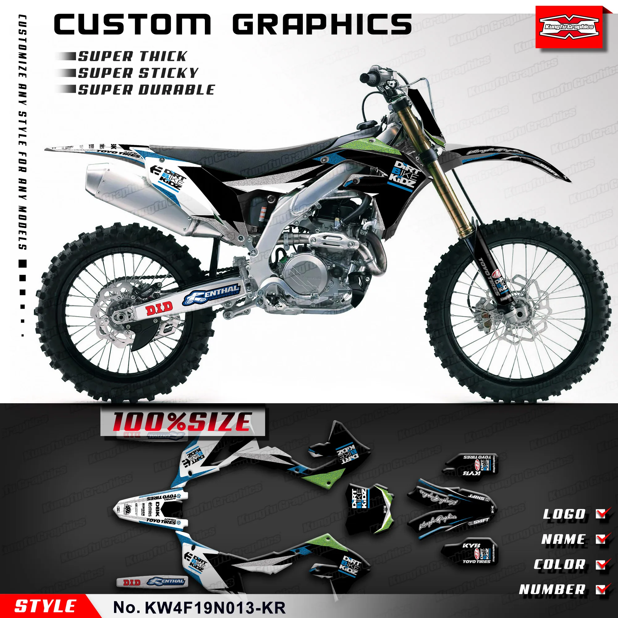

KUNGFU GRAPHICS Adhesive Decals Vinyl Sticker for Kawasaki KX450F KX250F KXF450 KX250X 2019 2020 2021 2022 2023, KW4F19N013-KR