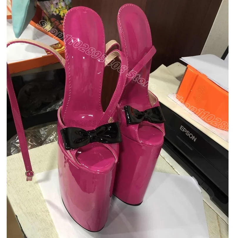 

Rose Red Bowknot Platform Sandals Solid Ankle Buckle Patent Leather British Style Stylish Women Sandals 2025 Zapatos Para Mujere