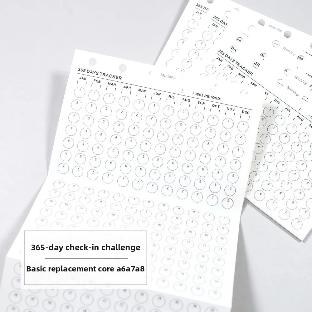 

Fromthenon 365Days Tracker Refill Paper-Foldable Four-Page Loose-Leaf Inserts for Planner Yearly Habit Tracker A6A7A8 Compatible
