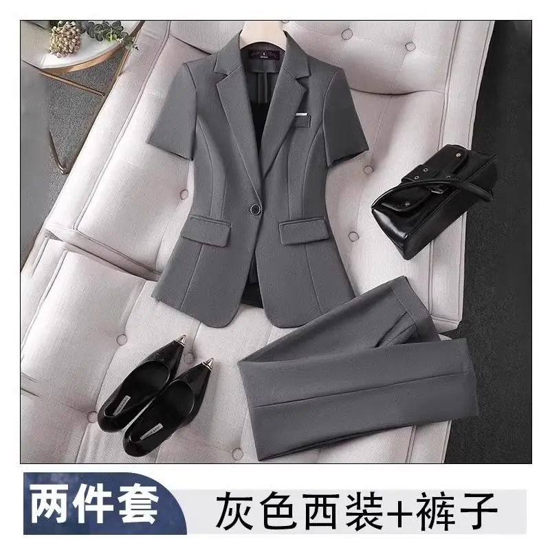 Damen Sommer neue lässige kurz ärmel ige Blazer Jacke Hose 2 Stück koreanische elegante dünne profession elle Anzug hose passendes Set