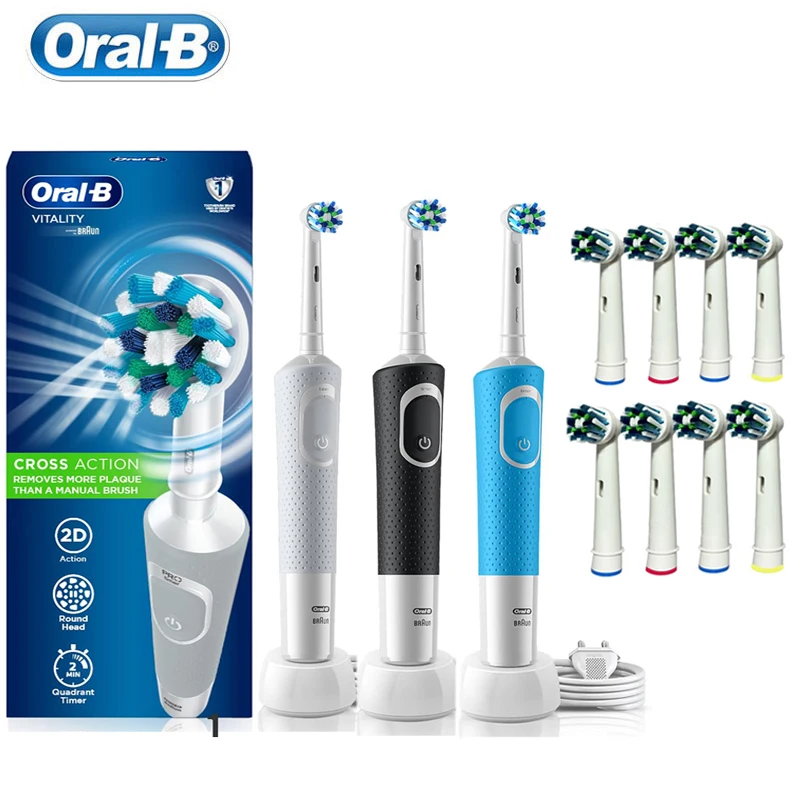 Oral B D100 akumulatorowa szczoteczka do zębów dla dorosłych Cross Action Clean Tooth 2D obrót witalność elektryczna szczoteczka do zębów timer wodoodporny