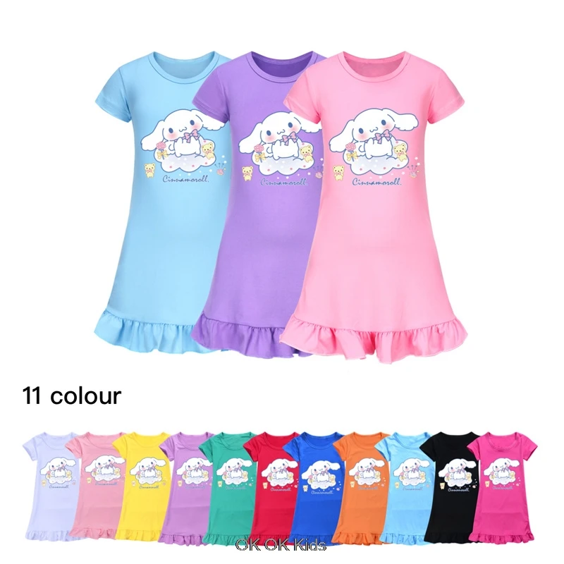 Summer Dress Girls Miniso Cinnamoroll Nightdress Clothes Kids Short Sleeve Sleepwear Girl Casual Dresses Children's Nightgowns