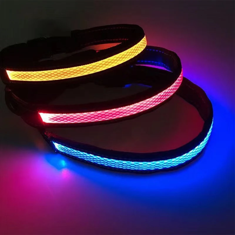 Dog Luminous Collar LED Adjustable Flashing Necklace Waterproof USB Rechargeable With Night Light-up Leashes Pet Safety Products