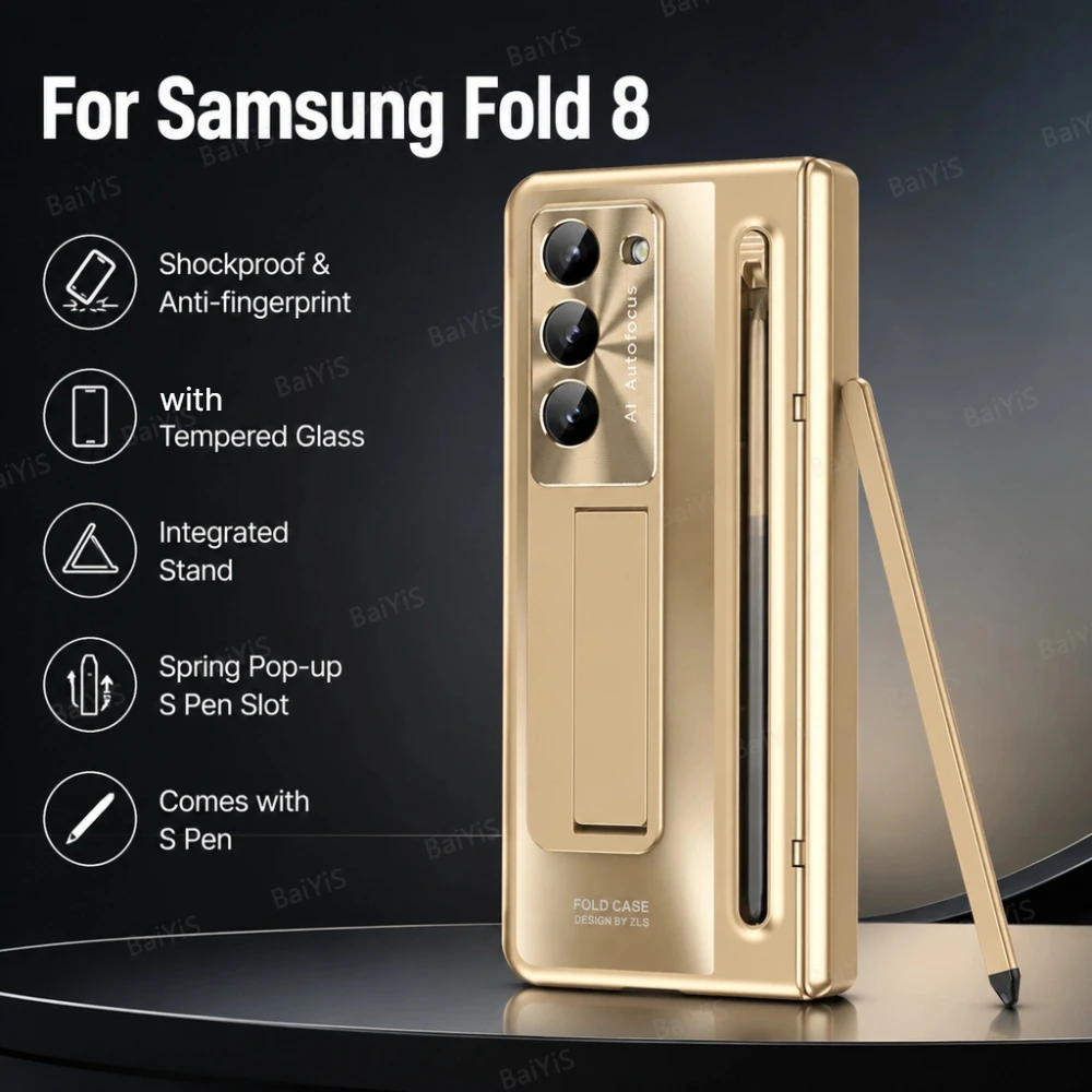With Touch Pen Case For Samsung Galaxy Z Fold 8Ultra 7 6 5 4 Hinge Armor Shockproof Magnetic Stand Full Protection Folding Cover