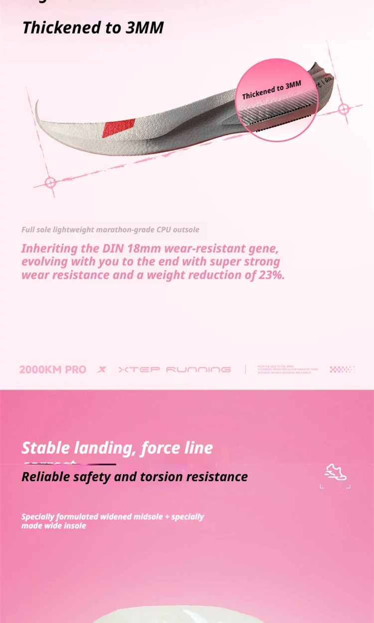 XTEP 2000km PRO Damen-Laufschuhe 2026 Frühling Gedämpfte Stabilität Komfort Leichte Damen-Sportschuhe 874218110043 – Detail 10