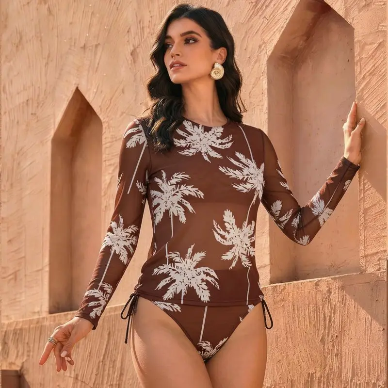 Cikini Long Sleeved Split Swimsuit, Two-Piece Women's Sun Protection Clothing,Summer Beach Swimwear Bathing Suit