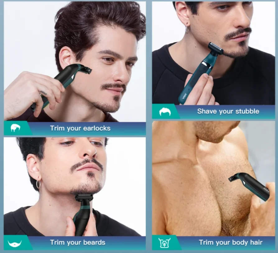 VGR-Afeitadora eléctrica de doble cara para hombres, máquina de afeitar con hoja de aluminio y cuchillas de doble cara, resistente al agua, recargable, recortadora de barba, afeitadora corporal