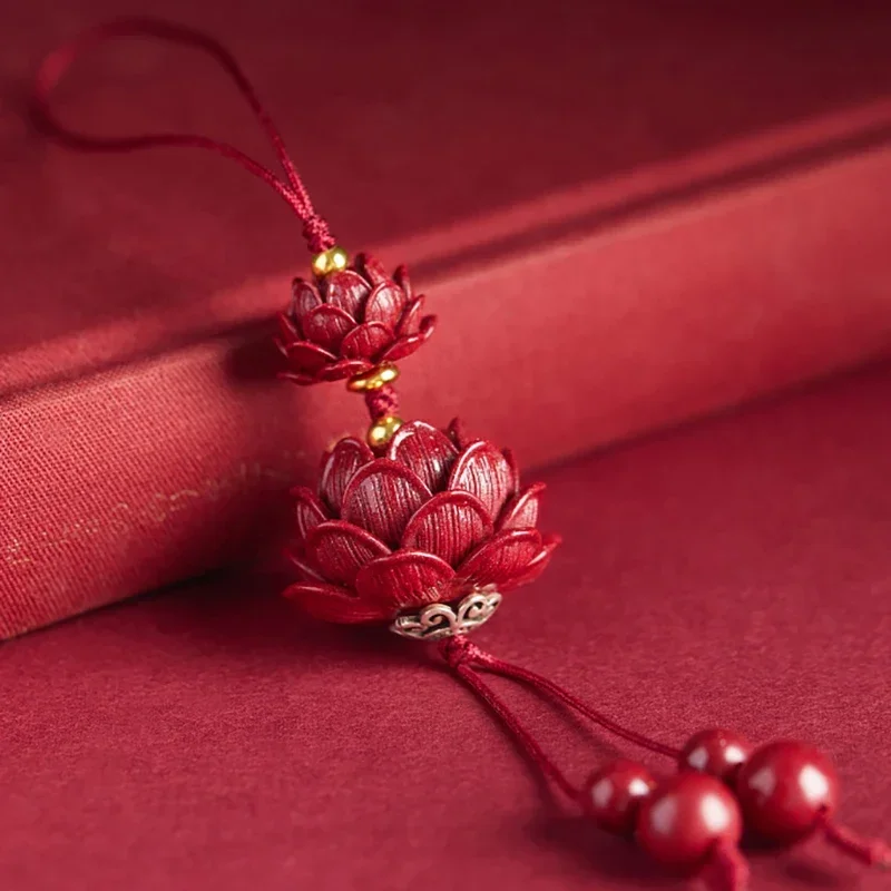 الطبيعية الزنجفر لوتس سيارة المفاتيح النمط الصيني محظوظ سلسلة الهاتف حقيبة قلادة معلقة