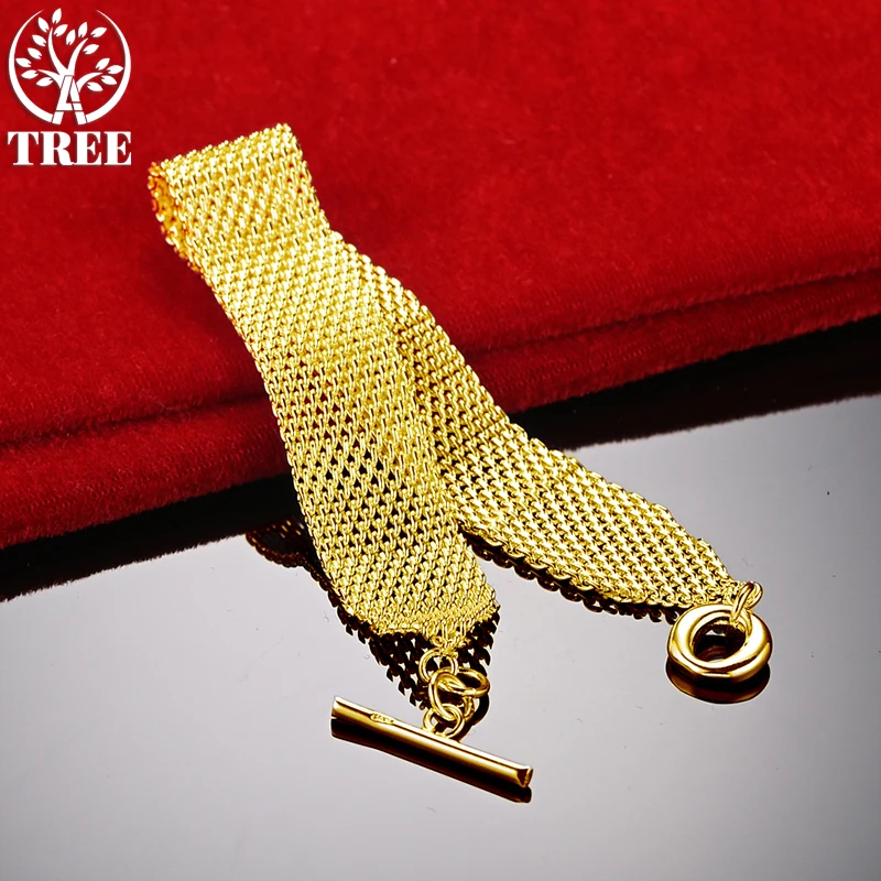 ALITREE 24K Yellow Gold Wide Watchband Bracelets For Woman Men Party Wedding Engagement Christmas Fashion Jewelry Lovers Gift