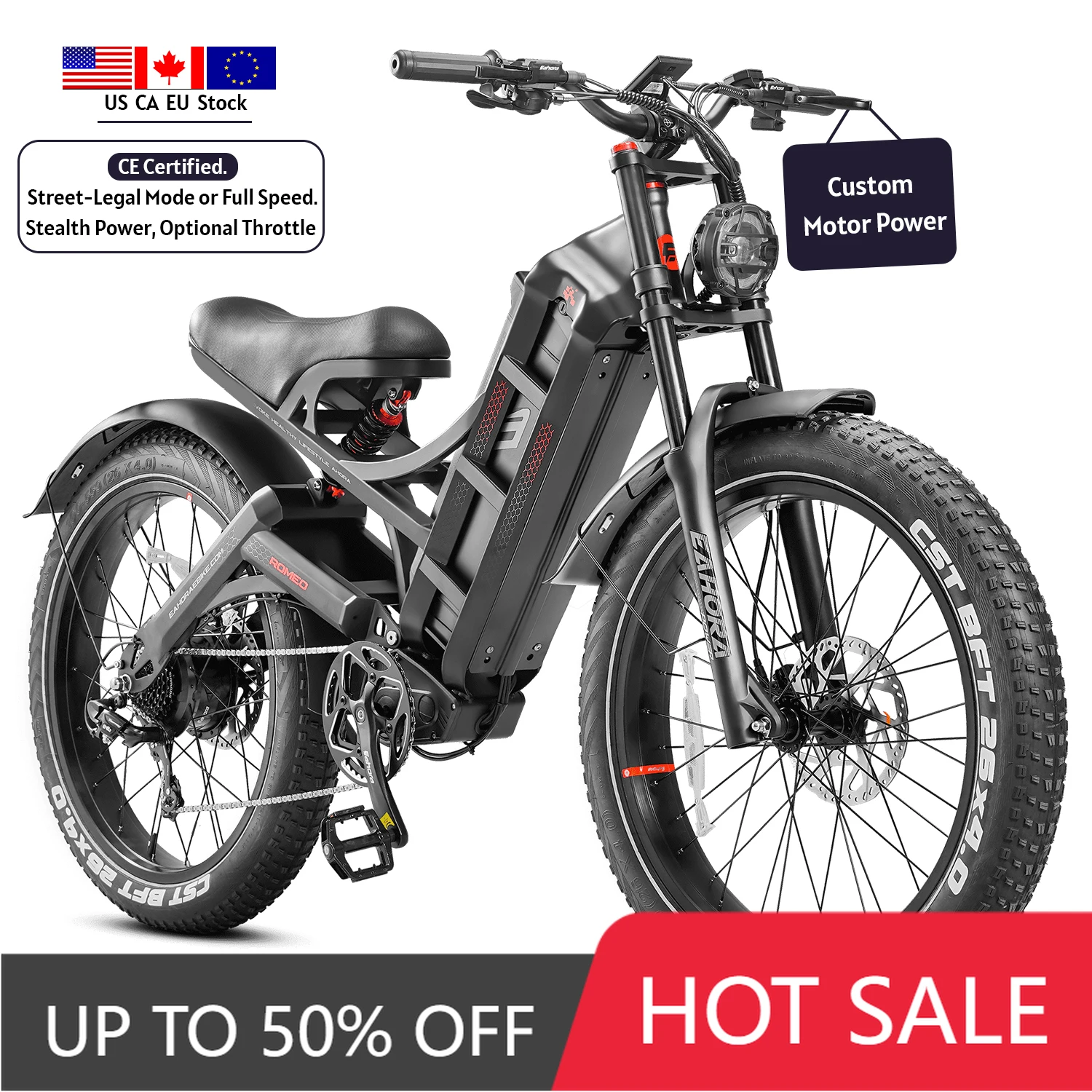 

JYF Eahora Romeo Pro Custom 250w European Off-Road Electric Bike Full Mountain Electric Bike Adult Bike 250w Electric Mountain B