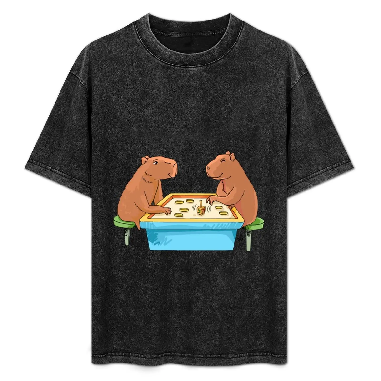 

Capybara Hanukkah - Capybaras Playing Dreidel with Gelt T-Shirt Work Outdoor T-Shirt for Men