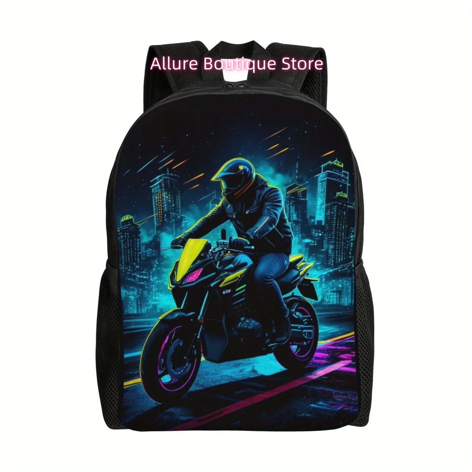Handsome Motorcycle Boy Print Backpack, Large Capacity Travel Backpack For Men And Women, Lightweight Computer Bag Laptop Should
