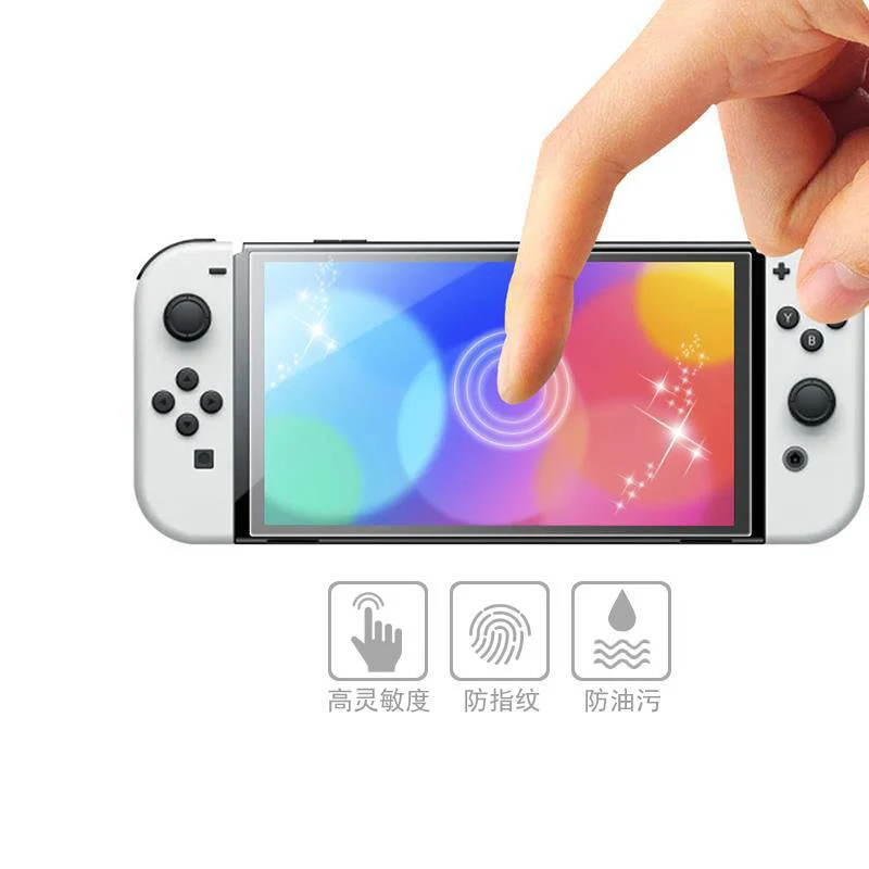 Pelindung layar anti-sidik jari tahan benturan untuk Nintendo Switch OLED kaca kokoh KJH-NS-062