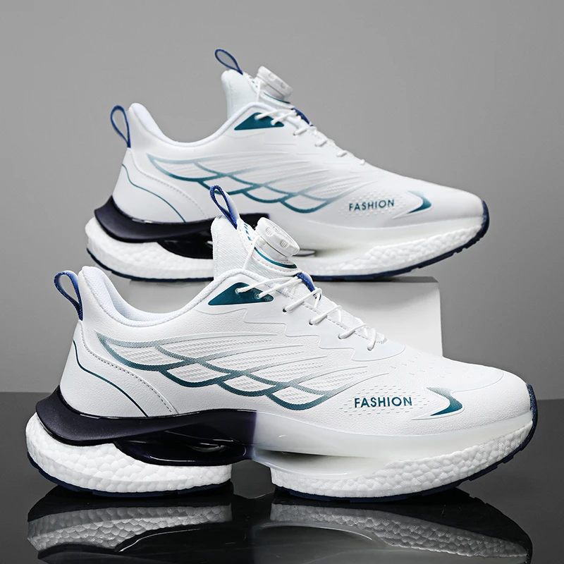 Men Rotary Buckle Running Shoes Men Reflective Outdoor Jogging Sneakers Chunky Sports Zapatillas Anti-Slip Footwear