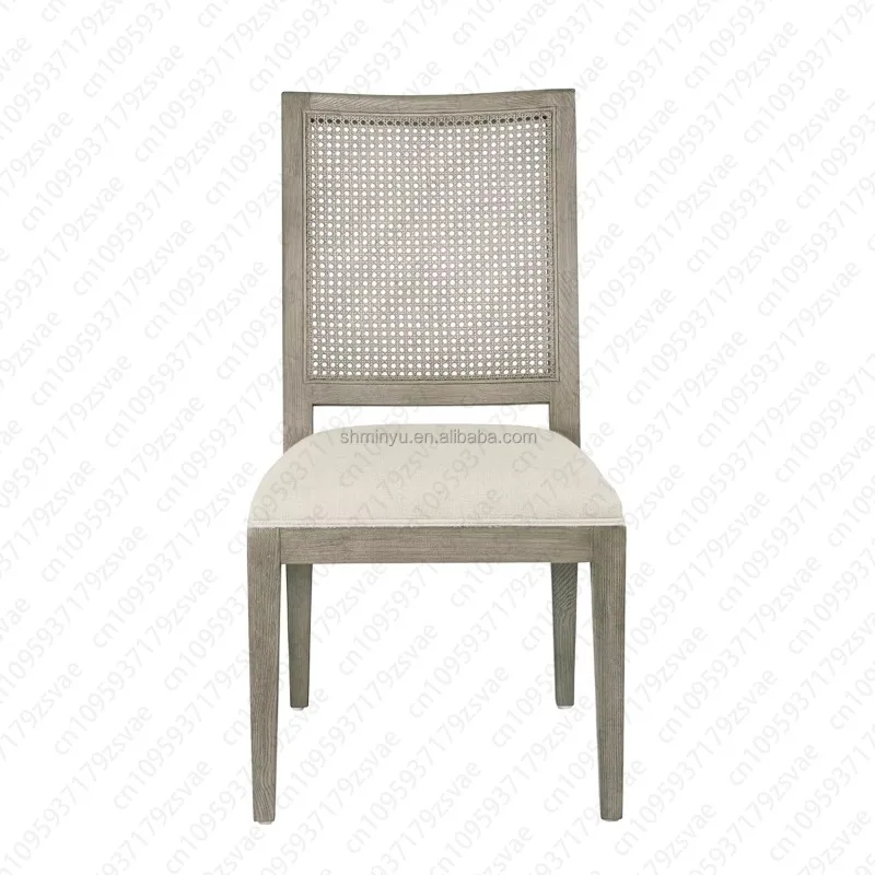 French American solid wood retro backrest rattan dining chair