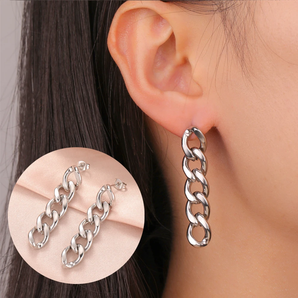 My Shape Punk kubanischen Kettenglied Ohr stecker für Frauen Edelstahl Ohrringe minimalist ischen coolen baumeln Tropfen Ohrringe Schmuck