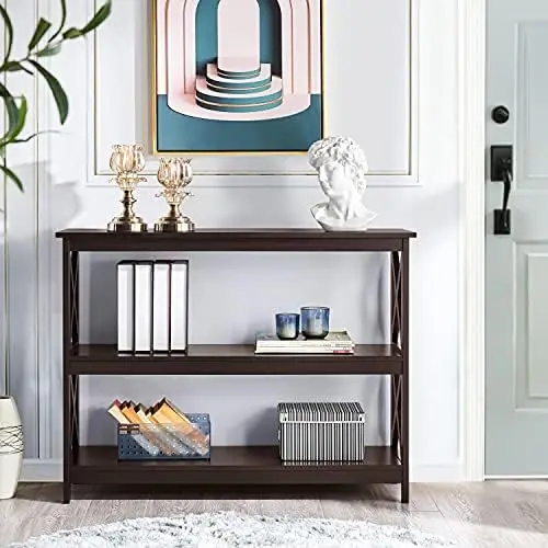 Console Table with 3 Storage Shelves, 3-Tier Entryway Table, Sofa Side Narrow Long Bookshelf for Hallway Living Room view 4