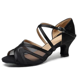 Dames Ballroom Peep Toe Netto Garen Dansschoenen Latin Salsa Dansschoenen Cross Strap Performance Practice Party Laarzen