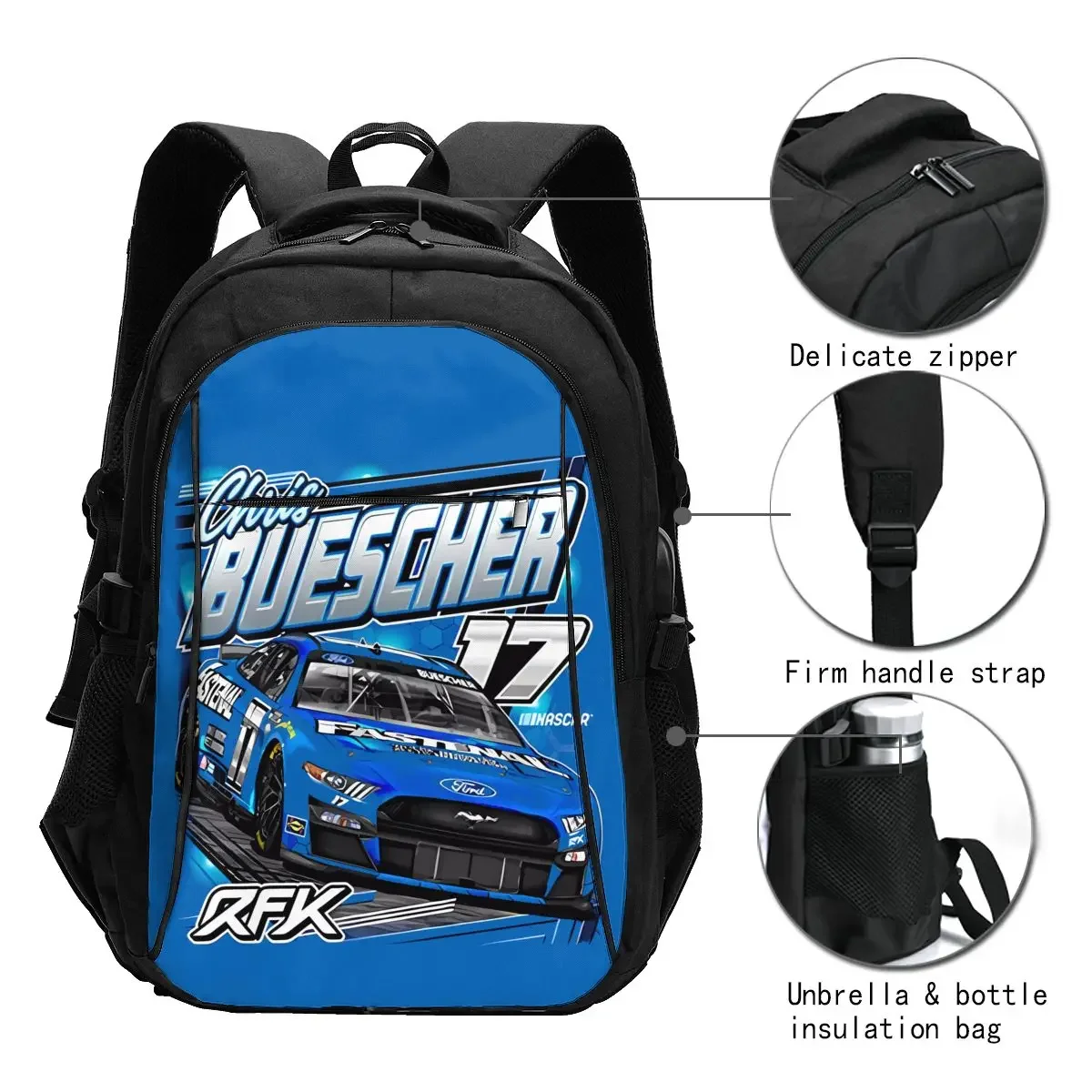 Chris Buescher 17 トラベル ラップトップ バックパック、USB 充電ポート付きビジネス防水バックパック、男性と女性のための大学バッグ