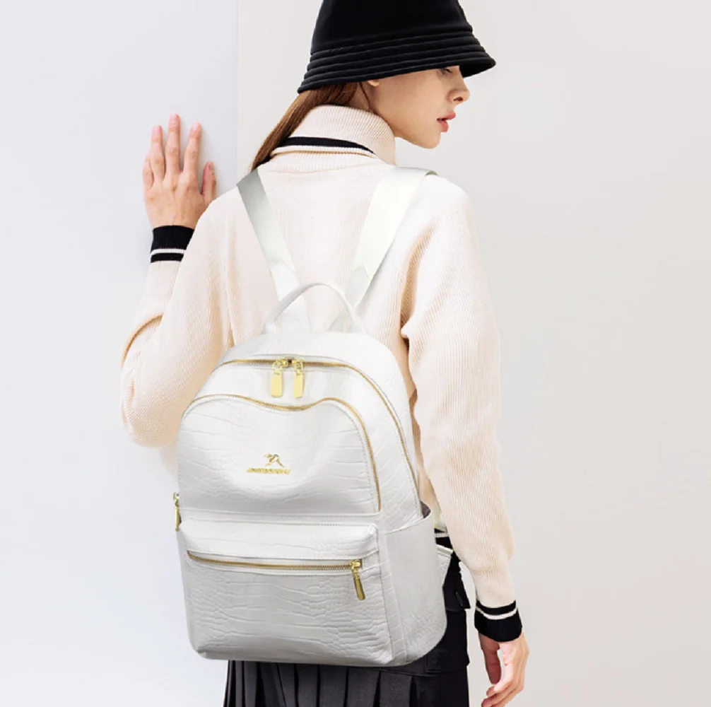 2026 New Fashion Luxury High Quality Alligator Pattern Leather Backpacks Women's Large Capacity Shoulder Bags Laptop School Bag