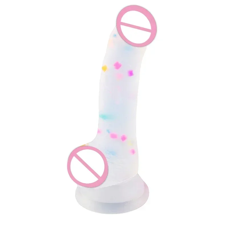 Confetti Dildo Realistic Clear Silicone Dildo, with Strong Suction Cup for Hands-Free Play, Realistic Penis for Women and Couple