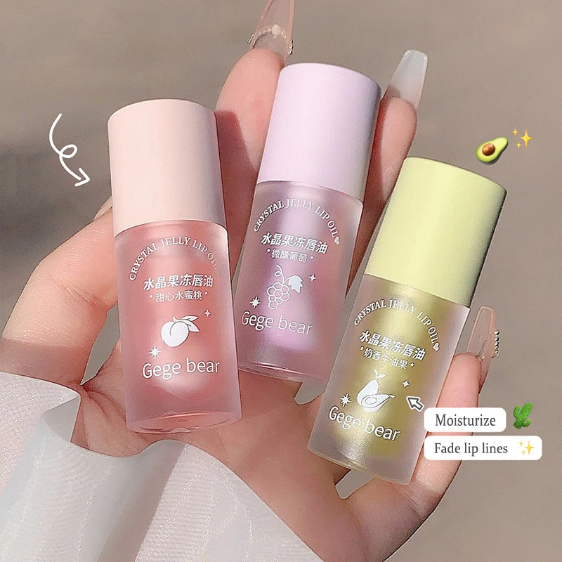 Crystal Jelly Lip Oil Hydrating Plumping Lip Gloss Coat For Cute Makeup Lipsticks Tinted Clear Serum Fruit Lip Balm Cosmetics