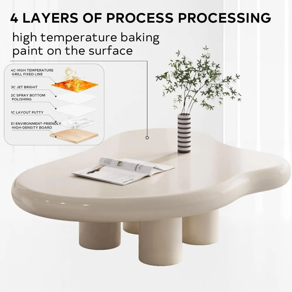 Small Coffee Café Table,Live Edge Coffee Table, Cute Cloud-ShapeTable, with 4 Short Legs,Funky Contemporary  Low Coffee Table