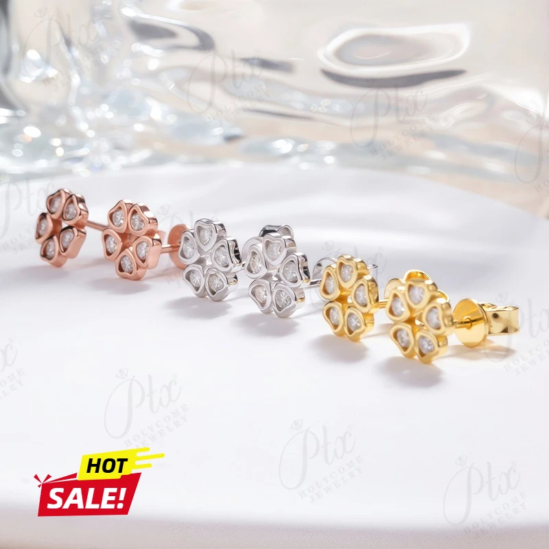 

Moissanite Flower Shape Earring Jewelry D Color Excellent Cut 925 Sterling Silver Plated 18K For Women Screwback Ear Jewelry
