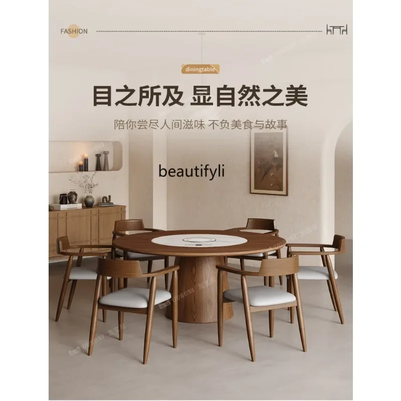 

yj5 Инкрустированный проигрыватель в средневековом стиле, круглый стол, обеденный стол, многофункциональный обеденный стол из цельного дерева и комбинация стульев