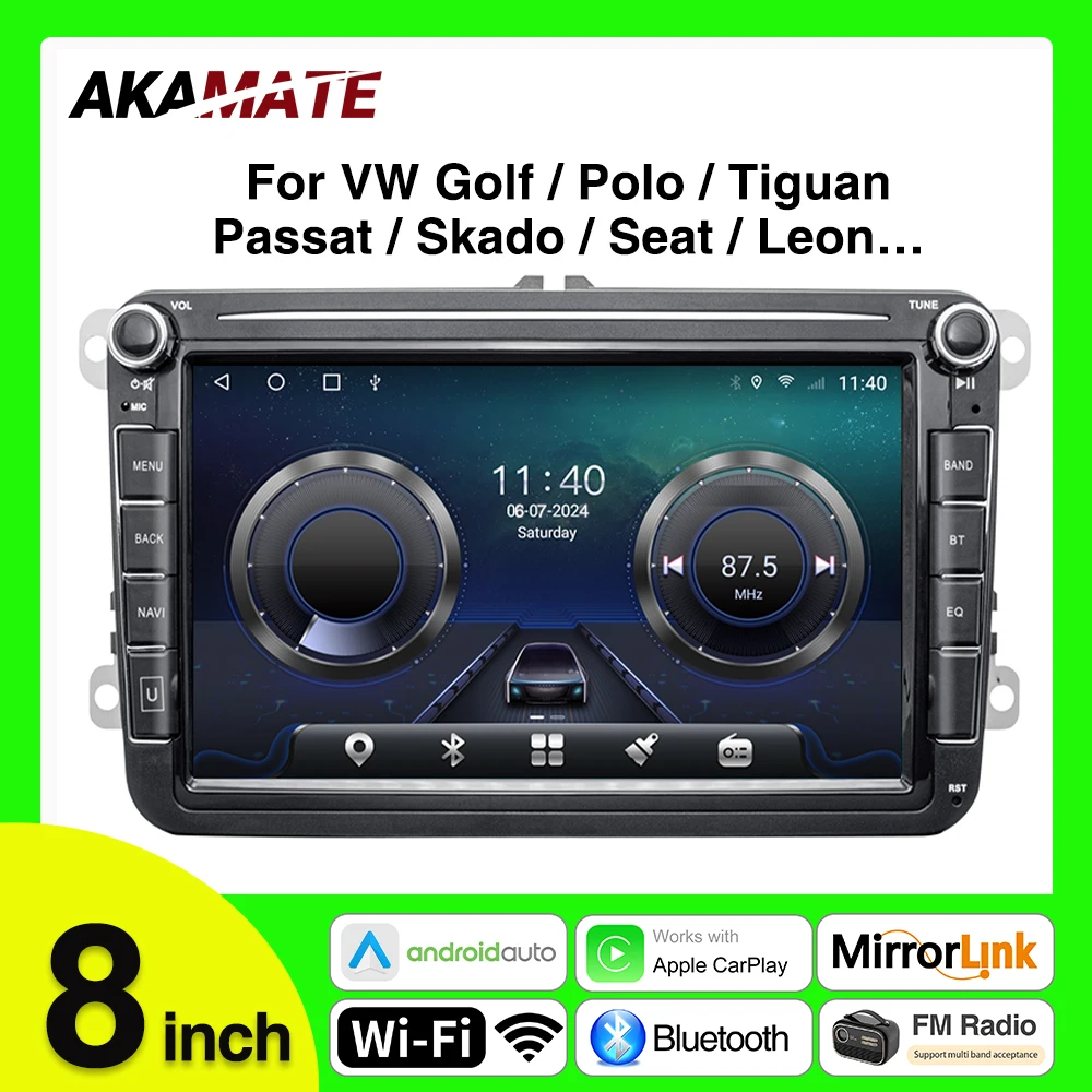 Car Radio for Volkswagen Skoda Seat  CarPlay Android Auto Support 4G SIM Card WIFI Bluetooth GPS Navigation 4+64GB 8inch 2Din