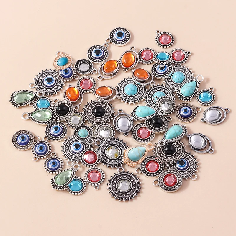 Leslie Mix 10 Stück Antik Gold Silber Farbe Naturstein Kristall Charms für Ohrring Halskette Anhänger DIY Vintage Schmuckherstellung – Detail 4