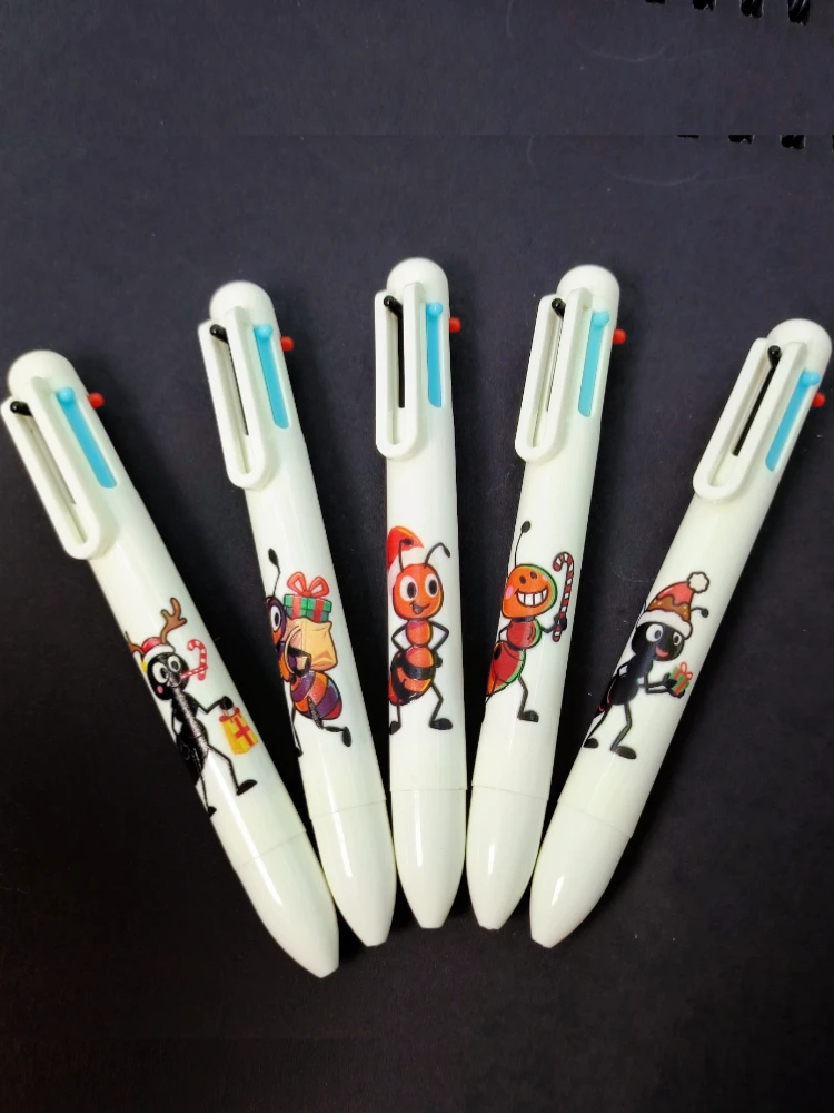 

10 шт. рождественская шариковая ручка в форме муравья, разноцветная ручка серии муравьев, разноцветная шариковая ручка «шесть в одном»