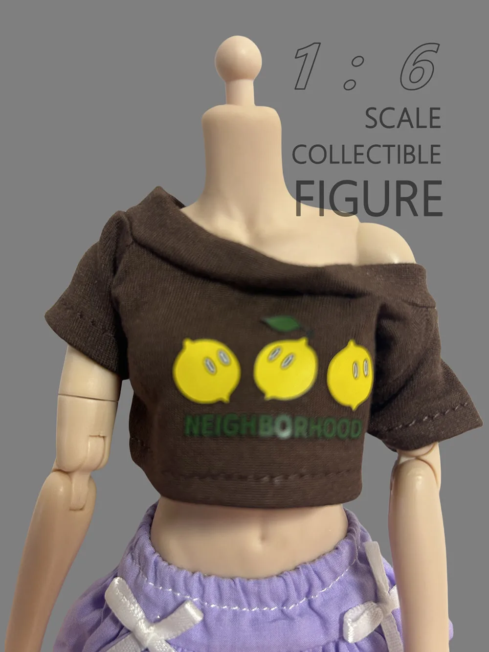 1/6 Scale Female Cute Sweet Flower Bud Skirt Big Size Short Style Off-shoulder T-shirt Clothes Model for 12in Action Figure Body view 3