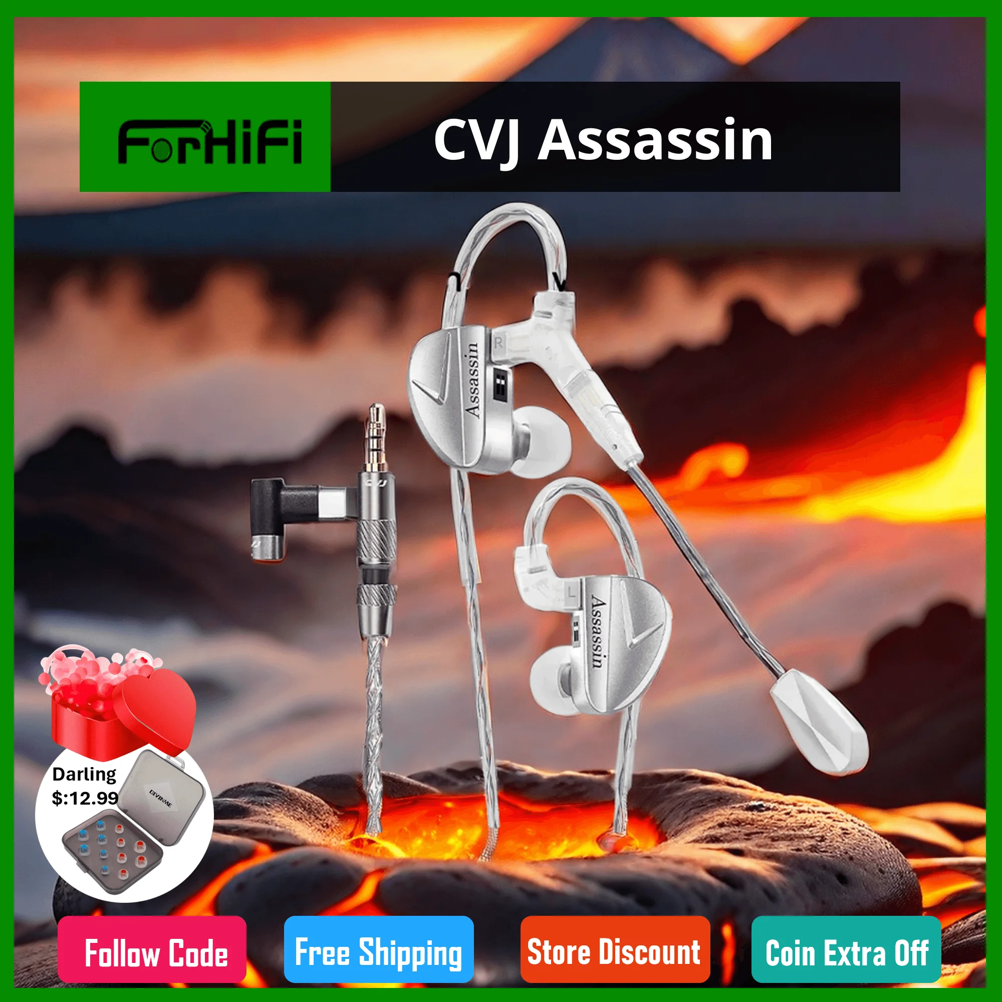 

CVJ Assassin Silver in Ear Earphones 1BA+1DD+1Vibrate Game Mode HIFI Microphone Hybrid Tuning Switch Wired Earbuds IEM Headphone