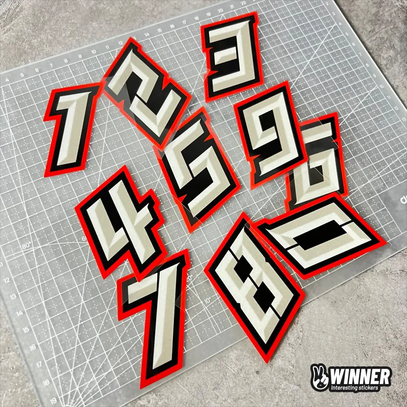 Red Number Stickers Motorcycle Decorative Stickers 0 to 9 0 - 9 Arabic Number Vinyl Decals Waterproof Motorbike Stickers Scooter