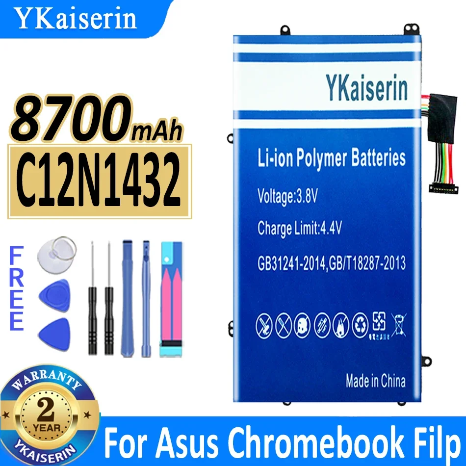 

Аккумулятор YKaiserin C12N1432 для Asus Chromebook Filp C100PA C100PA-3J C100PA-DB01 C100PA-DB02, аккумулятор 8700 мАч