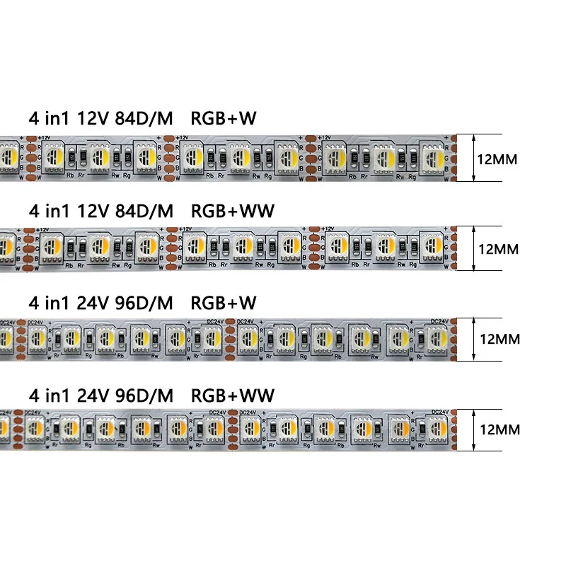 5M RGBW/RGBWW 4 color in 1 LED Strip Tape 60/84/96leds/m 5050 SMD flexible high brightness Lights Bar DC 12V 24V IP30/65/IP67