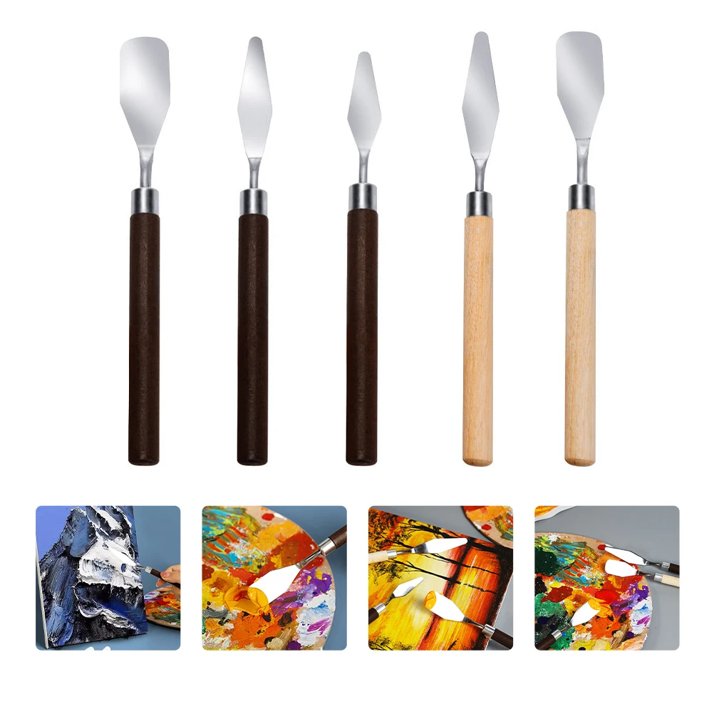 

5 Pcs Paint Scraper Set H Spatula Tools Stainless Steel Lightweight Compact Various Shapes Oil Painting Art