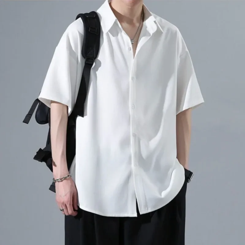 

Men's Shirt Half Sleeve White Black Summer with Collar Original Sale Designer Fashion 2025 Cotton Button Up Vintage Male Shirts